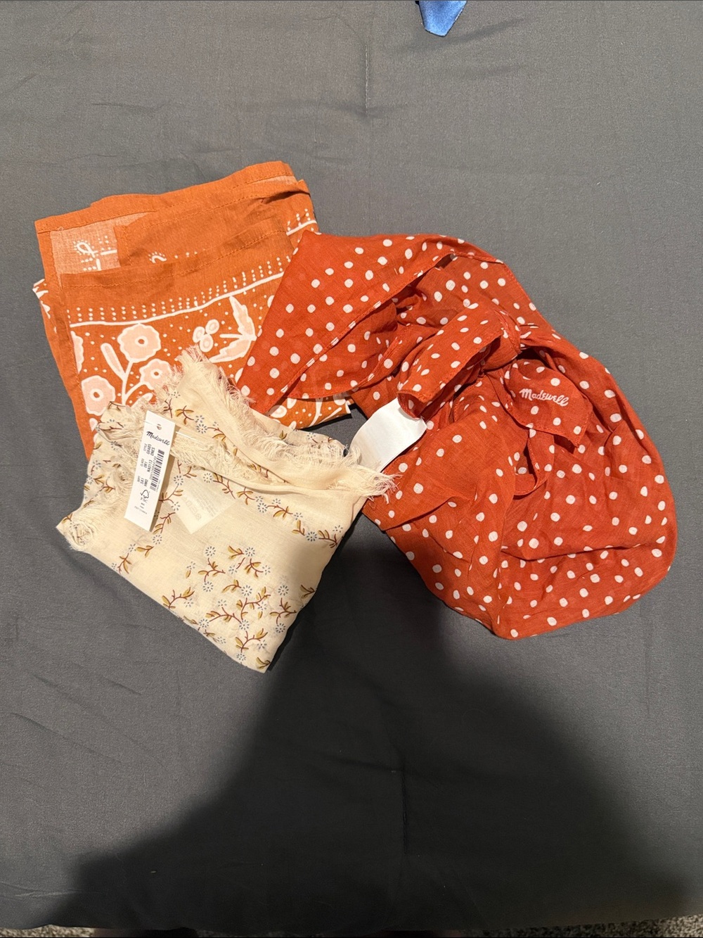 Madewell Rust Red Polka Dot Scarf